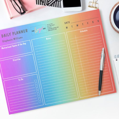 Logo Personalized Undated Daily Planner Rainbow Notepad