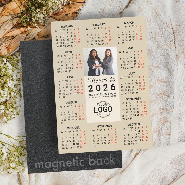 Logo Photo Beige Calendar 2026 Magnetic Card (Creator Uploaded)