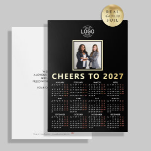 Logo Photo Black Minimalist Calendar 2027 Business Foil Holiday Card