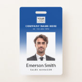 Logo photo blue gradient employee name title id badge | Zazzle