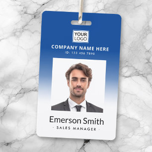 Logo photo blue gradient employee name title id badge