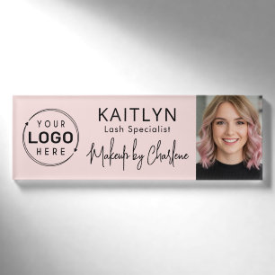 Logo Photo Blush Pink Script Makeup Name Tag