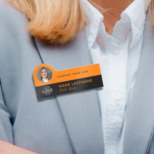 Logo Photo ID Orange Black Business Company Title Name Tag