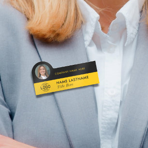 Logo Photo ID Stylish Sleek Yellow Black Business Name Tag