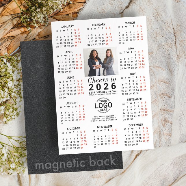 Logo Photo Info White Calendar 2026 Magnetic Card (Creator Uploaded)