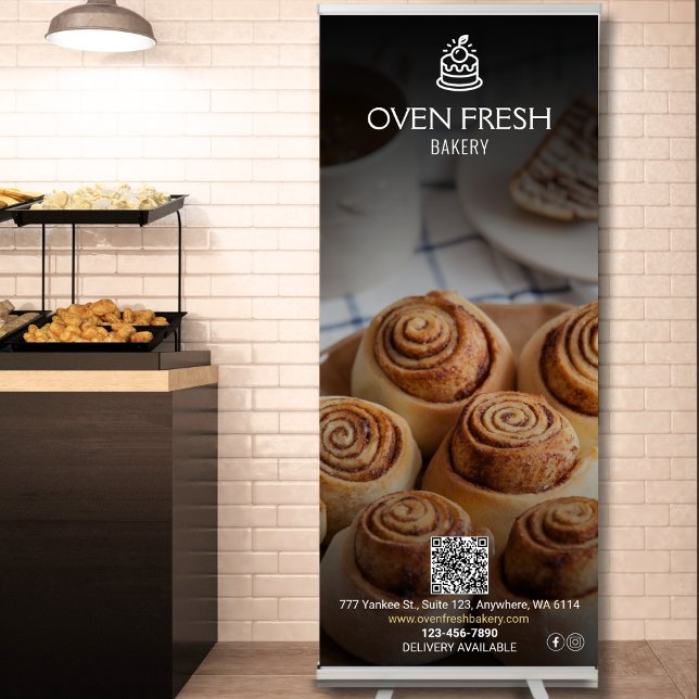 Logo Photo QR Code Bakery Business Retractable Banner (Creator Uploaded)