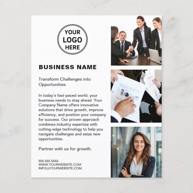 Logo Photo QR Modern White Corporate Business Flyer (Front)