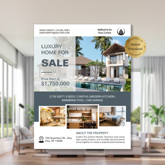 Logo Photo Real Estate House for Sale Template Flyer (Creator Uploaded)