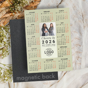 Logo Photo Sage Green Calendar 2026 Magnetic Card