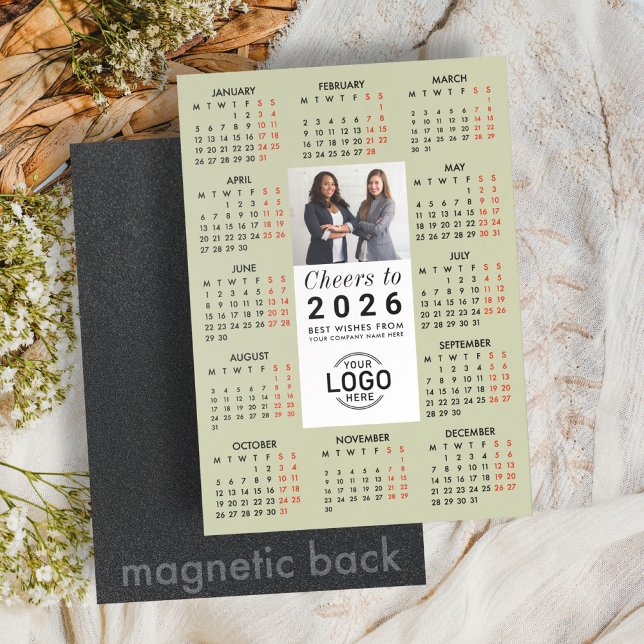 Logo Photo Sage Green Calendar 2026 Magnetic Card (Creator Uploaded)