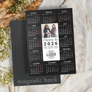 Logo Photo Sleek Black Calendar 2026 Magnetic Card