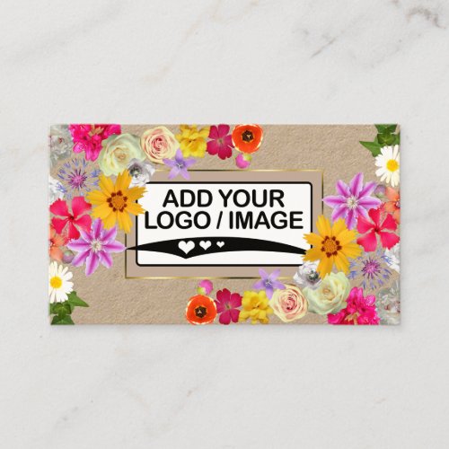 Logo Photo Template Elegant Wildflower Kraft Paper Business Card