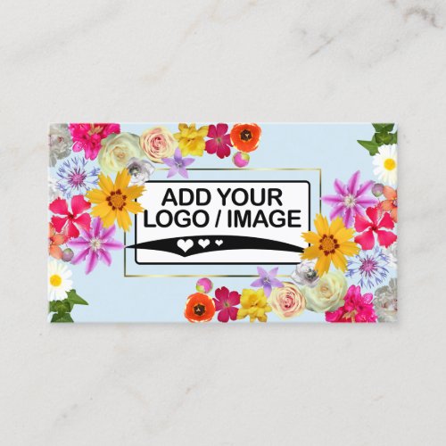 Logo Photo Template Elegant Wildflowers Gold Blue Business Card