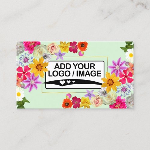 Logo Photo Template Elegant Wildflowers Gold Green Business Card