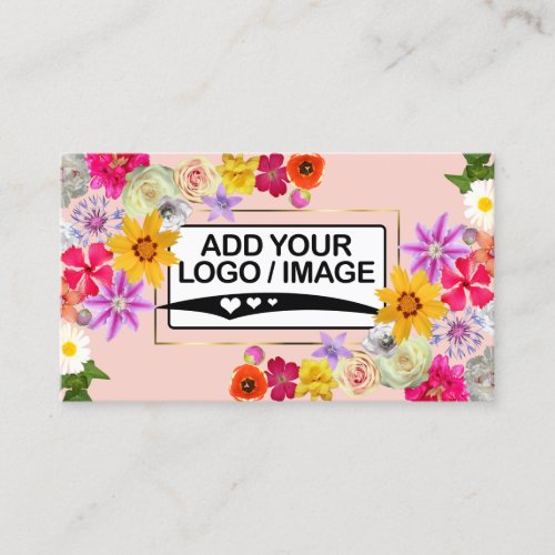 Logo Photo Template Elegant Wildflowers Gold Peach Business Card