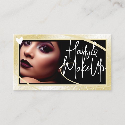 Logo Photo Template Stylish Gold Frame Heart Luxe Business Card