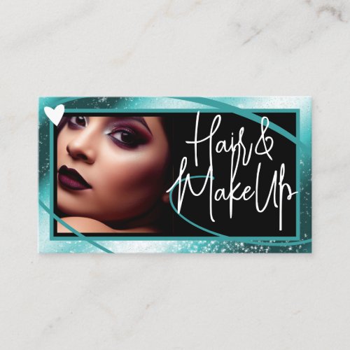 Logo Photo Template Stylish Teal Frame Heart Luxe Business Card