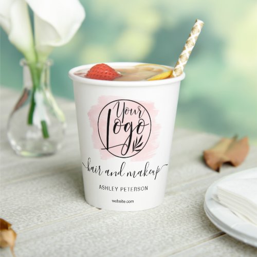 Logo pink brushstroke typography hair makeup  paper cups