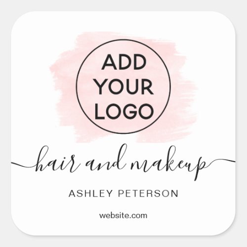 Logo pink brushstroke typography hair makeup square sticker