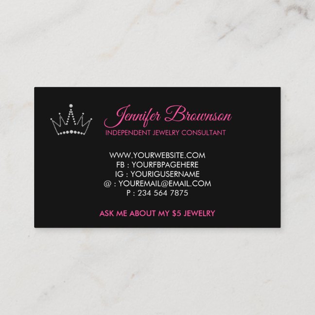 Logo Pink Crown Jewelry Accessories Thank You Business Card