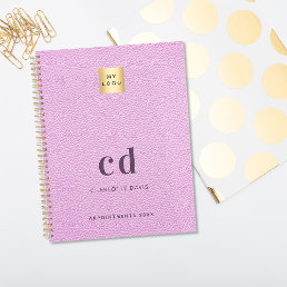 Logo pink leather monogram initials business notebook