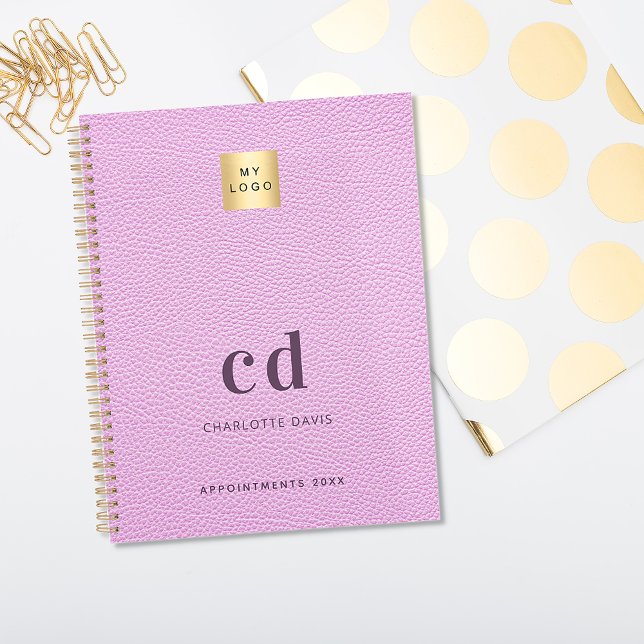 Logo pink leather monogram initials business notebook (Creator Uploaded)