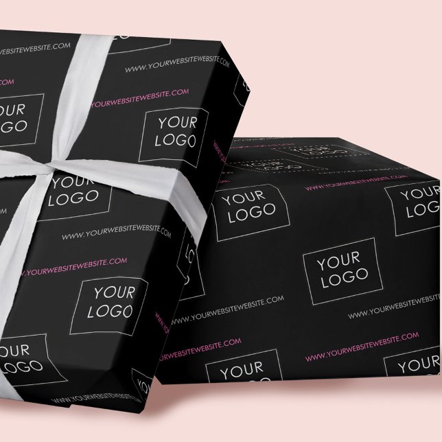 Logo Pink Website Business Company Packaging Black Wrapping Paper (Creator Uploaded)