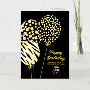 Logo Playful Balloons Black Business Birthday Foil Holiday Card