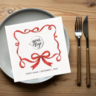 Logo Pretty Christmas Red Ribbon Business Branding Napkins