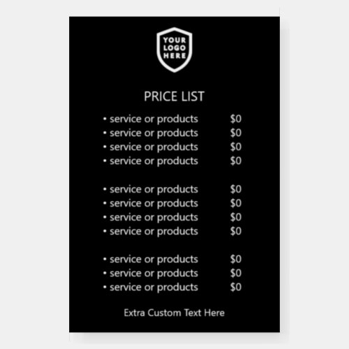 Logo Price List  Business Modern Minimalist Black Foam Board