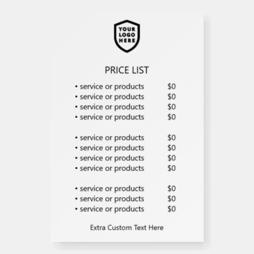 Logo Price List  Business Modern Minimalist White Foam Board