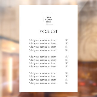 Logo Price List | Business Modern Minimalist White Window Cling