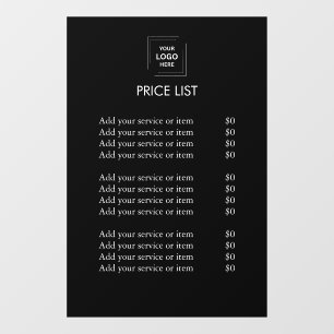 Logo Price List   Modern Black Business Window Cling