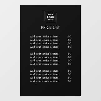 Logo Price List | Modern Black Business Window Cling