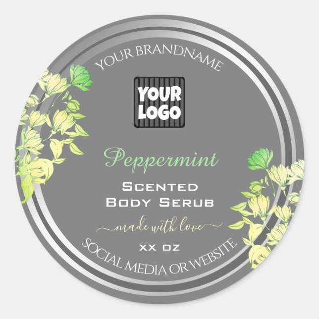 Logo Product Packaging Labels Floral Gray Silver (Front)