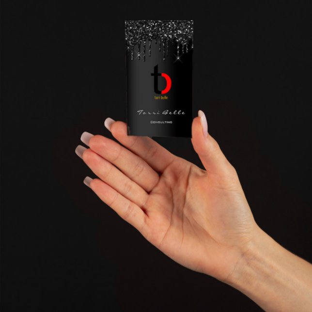 Logo Professional Black Drip Glitter Eyelash Gina Business Card (Creator Uploaded)