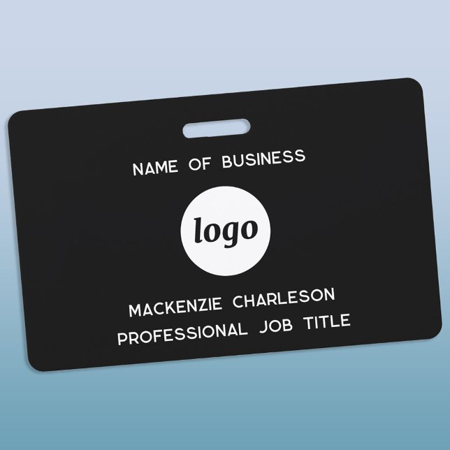 Logo Professional Business Black Name Badge (Simple logo with custom text business promotional branding professional staff name tag)