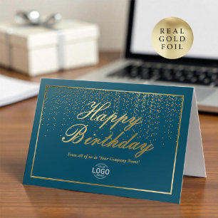 Logo Professional Business Teal Happy Birthday Foil Greeting Card