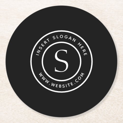 Logo Professional Plain Simple Modern Black  Round Paper Coaster