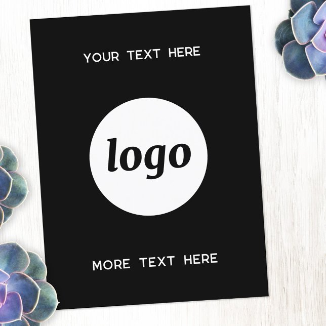 Logo Promotional Business Black Postcard (Logo with custom text business promotional postcard)