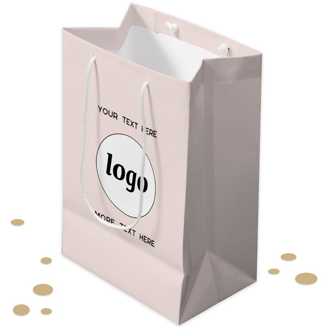 Logo Promotional Business Branding Blush Pink Medium Gift Bag (Logo with custom text business branding promotional product, packaging or gift bag)