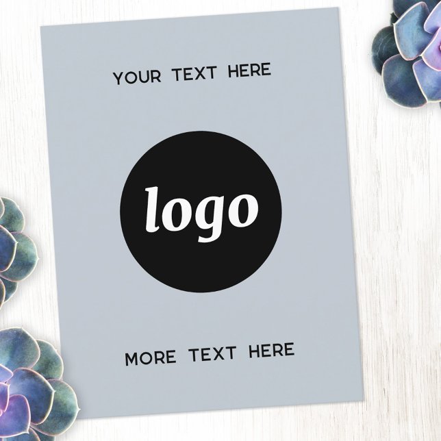 Logo Promotional Business Powder Blue Postcard (Logo with custom text light dusty powder blue business promotional branded postcard)