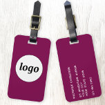 Logo Promotional Magenta Pink Business Branding Luggage Tag<br><div class="desc">Simple logo design for your business.  Replace the logo and details with your own and change the background color in the design tool to customize.  Ideal for as a promotional item to give to clients,  customers and employees,  and for business travel and trade shows.</div>