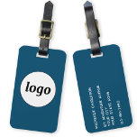 Logo Promotional Teal Green Business Branding Luggage Tag<br><div class="desc">Simple logo design for your business.  Replace the logo and details with your own and change the background color in the design tool to customize.  Ideal for as a promotional item to give to clients,  customers and employees,  and for business travel and trade shows.</div>