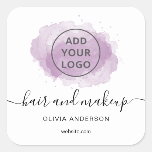 Logo purple brushstroke typography hair makeup  sq square sticker