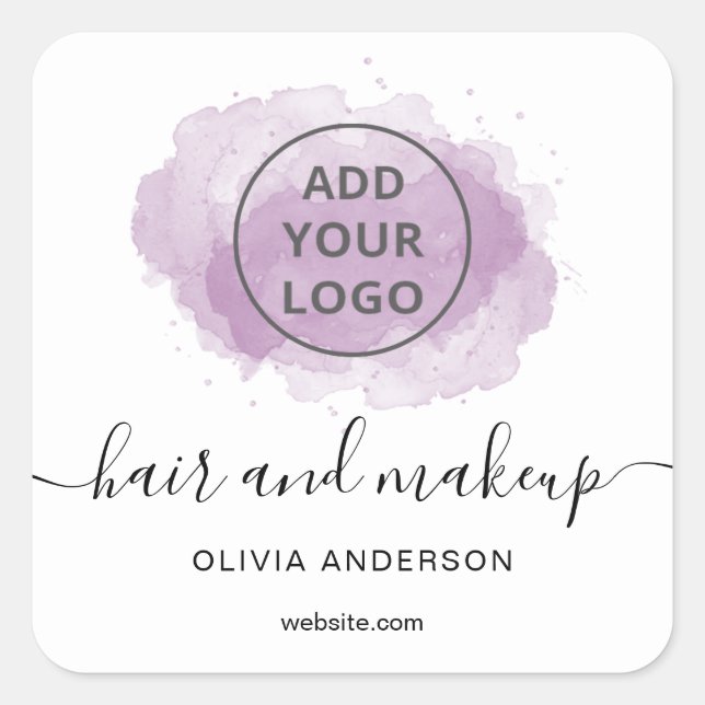 Logo purple brushstroke typography hair makeup  sq square sticker (Front)