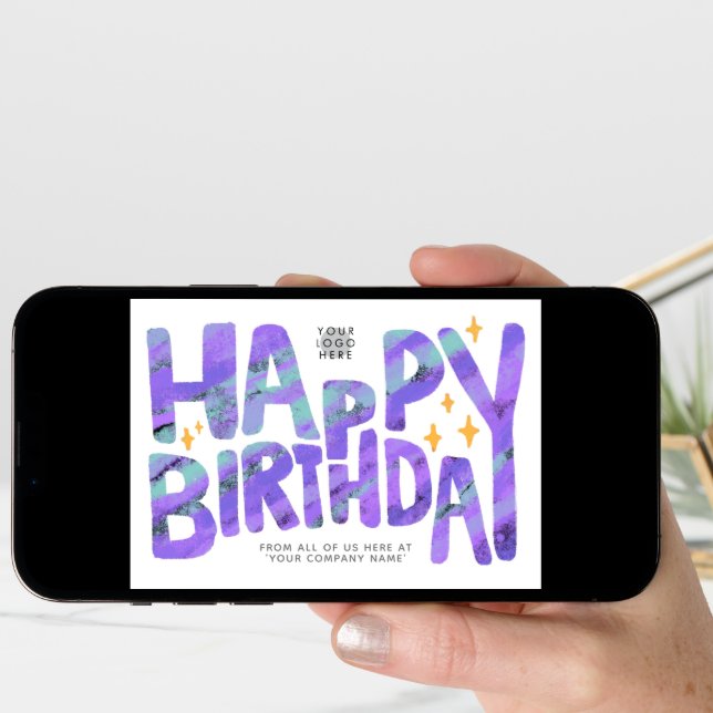 Logo Purple Fun Crayon Handwritten Stars Birthday Card (Front Digital)
