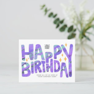 Logo Purple Fun Crayon Handwritten Stars Birthday Postcard