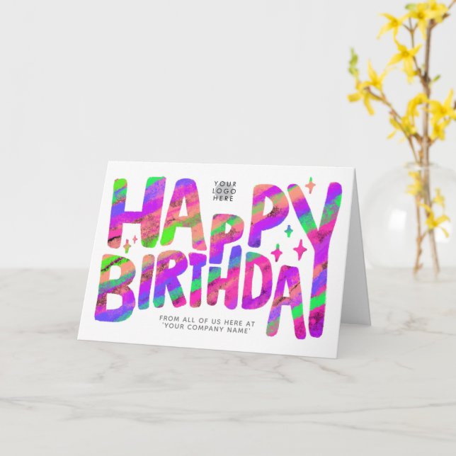 Logo Purple Green Fun Crayon Handwritten Birthday Card (Yellow Flower)