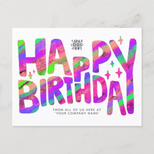 Logo Purple Green Fun Crayon Handwritten Birthday Postcard